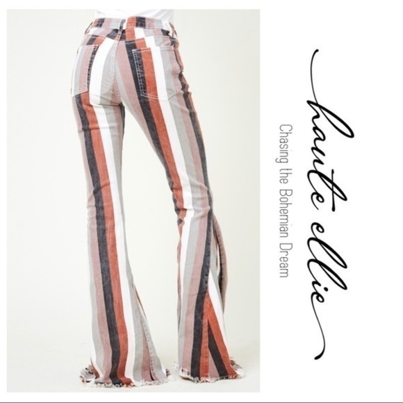 BOHO BABE BOLD-Striped Denim Flare Jeans - Picture 4 of 10